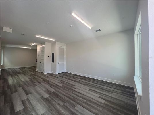 Empty room, Interior, Recessed Lighting, Wood Texture Flooring