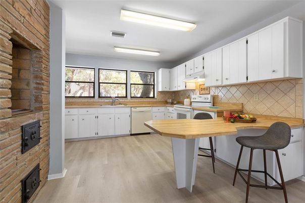 Interior, Kitchen, Stone Walls, Wood Texture Flooring