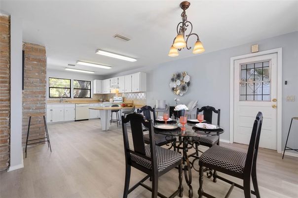 Dining room, Interior, Kitchen, Stone Walls, Wood Texture Flooring