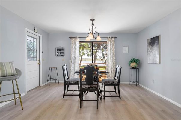 Dining room, Interior, Pendant Lights, Wood Texture Flooring