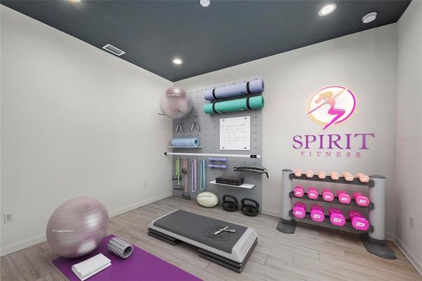 Fitness Equipment, Interior, Recessed Lighting, Wood Texture Flooring