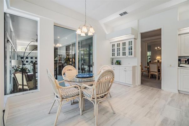 Dining room, Interior, Pendant Lights, Wood Texture Flooring