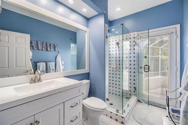 Bathroom, Glass Shower, Interior, Recessed Lighting