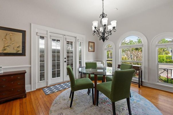 Chandelier, Dining room, Interior, Wood Texture Flooring