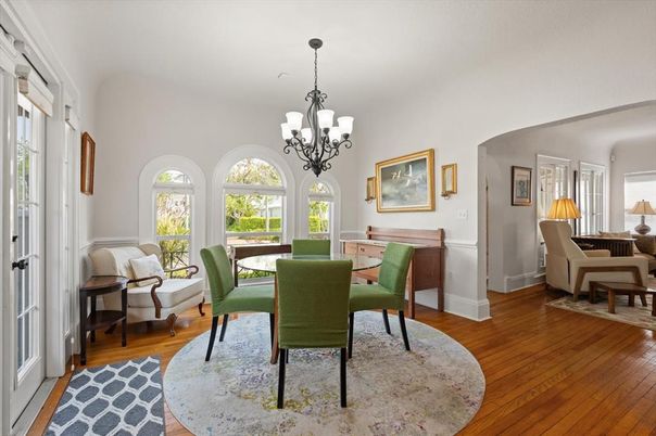 Chandelier, Dining room, Interior, Wood Texture Flooring