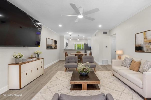 Dining room, Interior, Kitchen, Living room, Pendant Lights, Recessed Lighting, Wood Texture Flooring