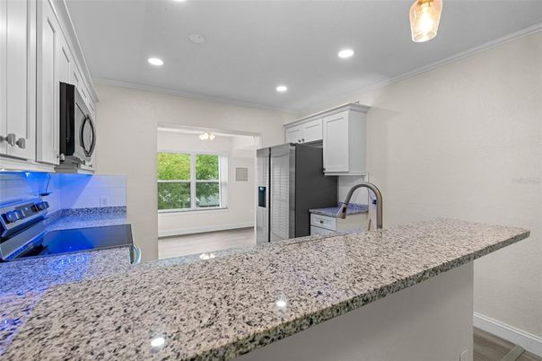 Interior, Kitchen, Recessed Lighting, Wood Texture Flooring