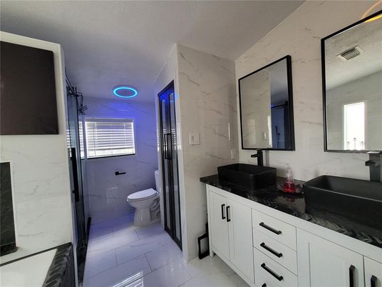 Bathroom, Dual Sink Vanities, Interior, Marble Walls