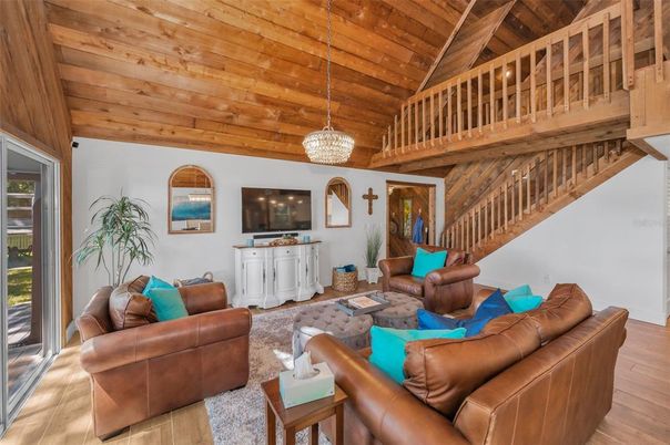 Chandelier, Interior, Living room, Wooden Ceilings, Wood Texture Flooring