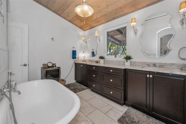 Bathroom, Dual Sink Vanities, Free Standing Baths, Interior, Wooden Ceilings