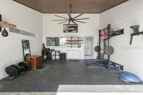 Fitness Equipment, Interior, Recessed Lighting, Wooden Ceilings