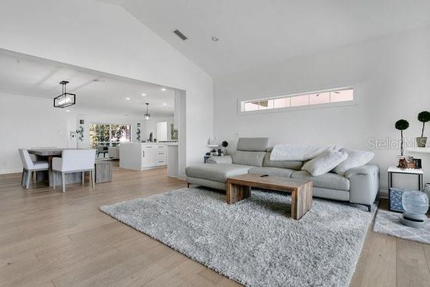 Dining room, Interior, Kitchen, Living room, Pendant Lights, Recessed Lighting, Wood Texture Flooring