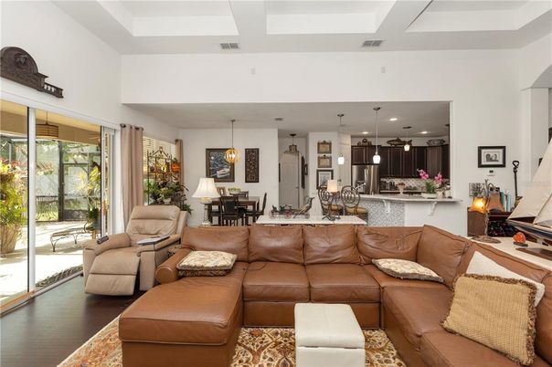 Dining room, Interior, Kitchen, Living room, Pendant Lights, Recessed Lighting, Wood Texture Flooring
