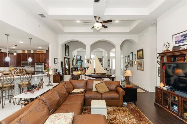 Interior, Kitchen, Living room, Pendant Lights, Recessed Lighting, Stainless Steel Appliances, Wood Texture Flooring