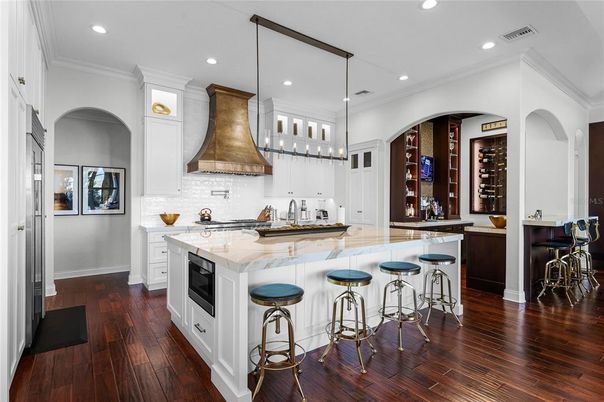 Interior, Kitchen, Pendant Lights, Recessed Lighting, Wood Texture Flooring