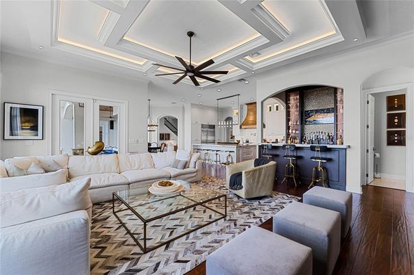Interior, Kitchen, Living room, Pendant Lights, Recessed Lighting, Wood Texture Flooring