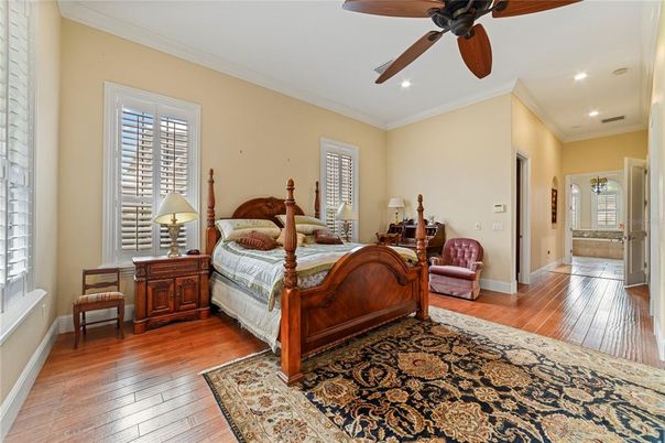 Bedroom, Interior, Recessed Lighting, Wood Texture Flooring