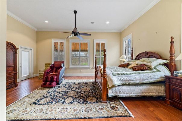 Bedroom, Interior, Recessed Lighting, Wood Texture Flooring