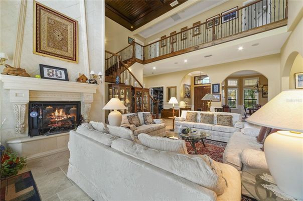 Fireplace, Interior, Living room, Recessed Lighting, Wooden Beams, Wooden Ceilings