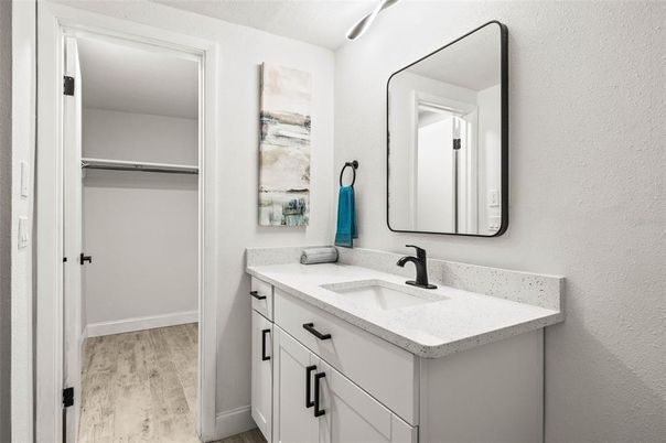 Bathroom, Dual Sink Vanities, Interior, Wood Texture Flooring