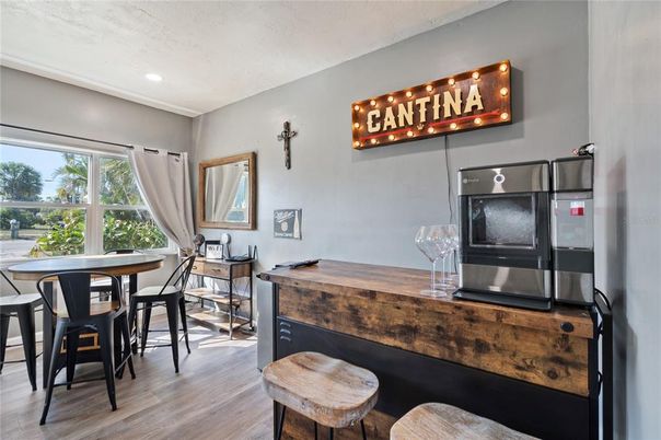 Dining room, Interior, Recessed Lighting, Wood Texture Flooring