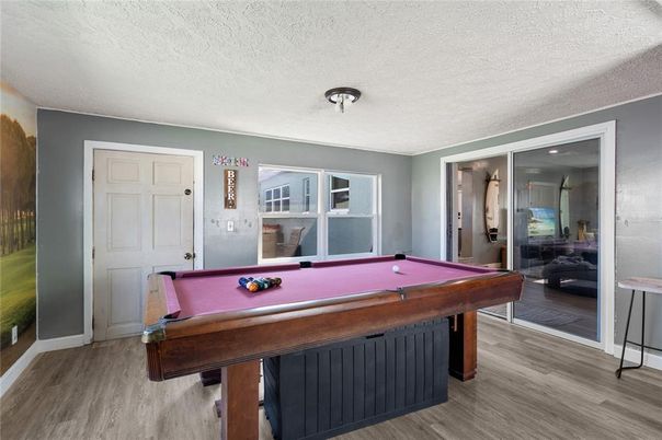 Billiard Table, Game Room, Interior, Wood Texture Flooring