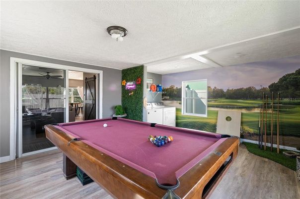 Billiard Table, Game Room, Interior, Wood Texture Flooring