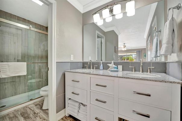 Bathroom, Dual Sink Vanities, Glass Shower, Interior