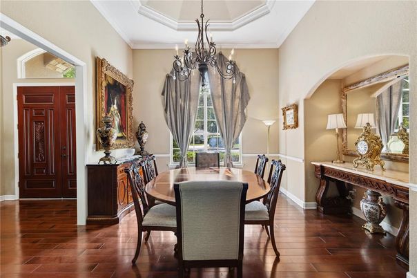 Chandelier, Dining room, Interior, Wood Texture Flooring