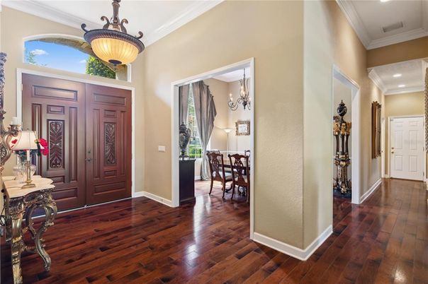 Chandelier, Dining room, Interior, Recessed Lighting, Wood Texture Flooring