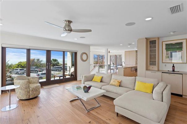 Interior, Kitchen, Living room, Recessed Lighting, Wood Texture Flooring