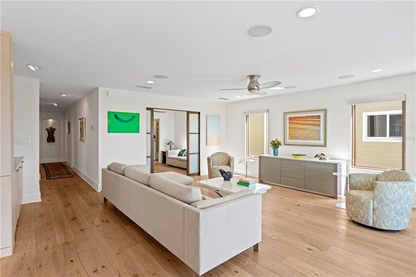 Interior, Living room, Recessed Lighting, Wood Texture Flooring
