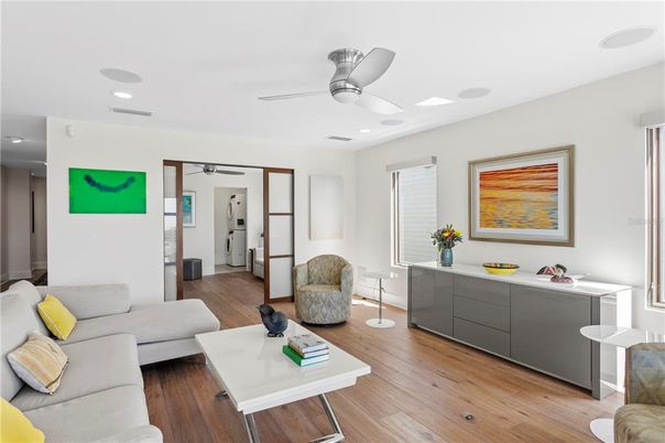 Interior, Living room, Recessed Lighting, Wood Texture Flooring