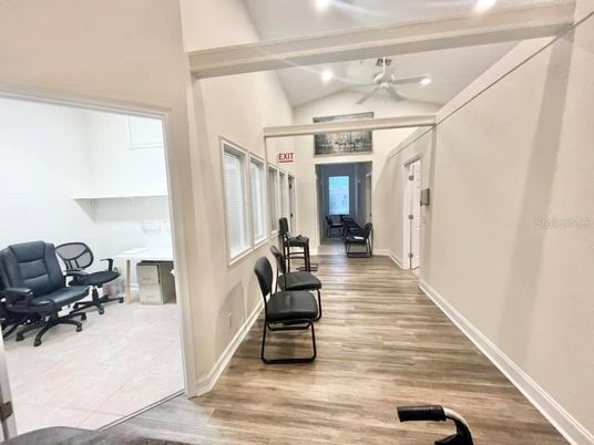 Home Office, Interior, Recessed Lighting, Wood Texture Flooring