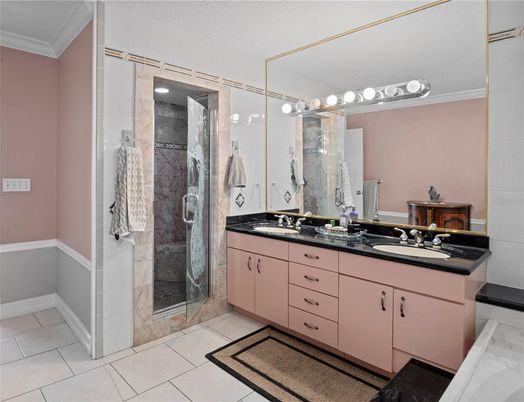 Bathroom, Dual Sink Vanities, Glass Shower, Interior