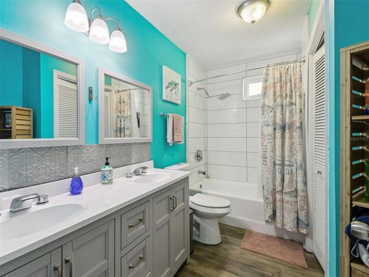 Bathroom, Dual Sink Vanities, Interior, Wood Texture Flooring