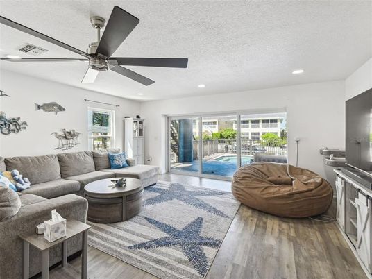 Interior, Living room, Recessed Lighting, Wood Texture Flooring