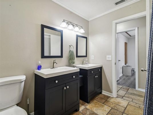 Bathroom, Dual Sink Vanities, Interior, Wood Texture Flooring