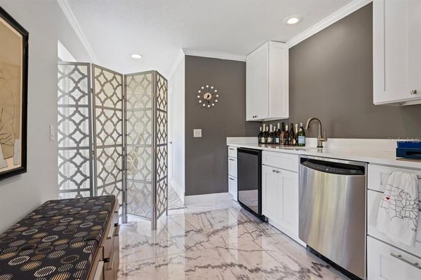 Interior, Kitchen, Marble, Recessed Lighting, Stainless Steel Appliances