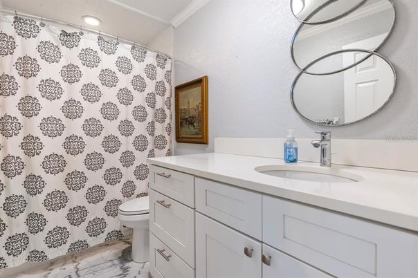 Bathroom, Dual Sink Vanities, Interior, Marble, Recessed Lighting