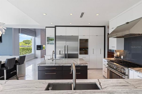 Interior, Kitchen, Marble, Recessed Lighting, Stainless Steel Appliances