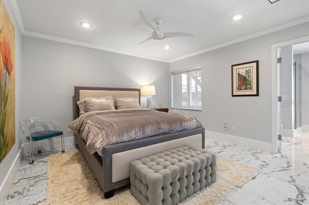 Bedroom, Interior, Marble, Recessed Lighting