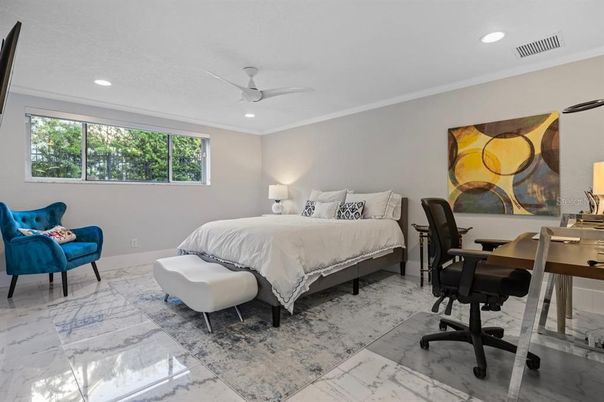 Bedroom, Home Office, Interior, Marble, Recessed Lighting