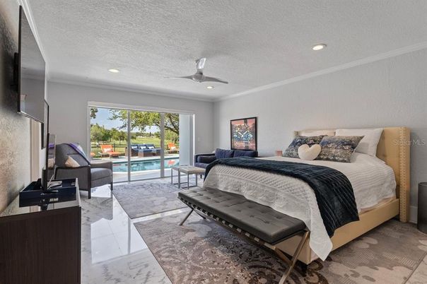 Bedroom, Interior, Marble, Recessed Lighting