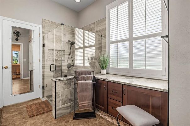 Bathroom, Glass Shower, Interior, Recessed Lighting