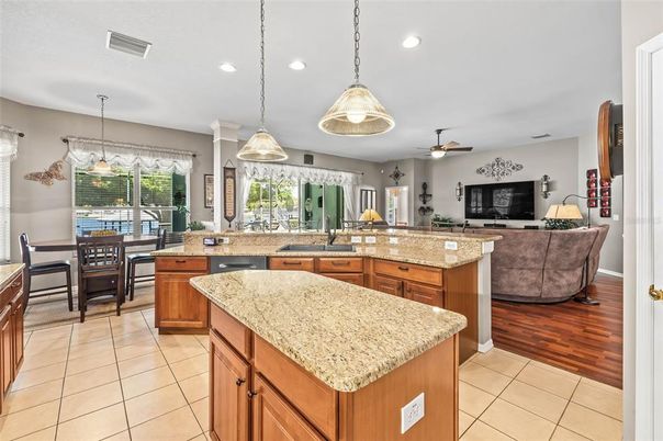 Dining room, Interior, Kitchen, Living room, Pendant Lights, Recessed Lighting, Wood Texture Flooring
