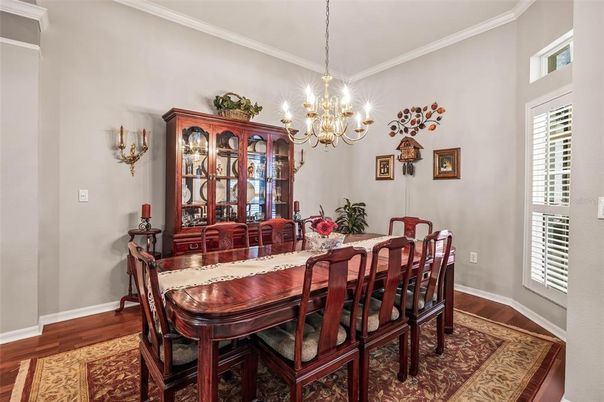 Chandelier, Dining room, Interior, Wood Texture Flooring