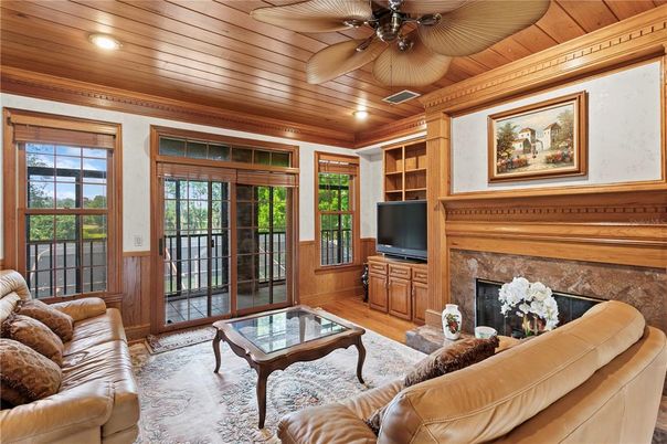 Fireplace, Interior, Living room, Recessed Lighting, Wooden Ceilings, Wood Texture Flooring