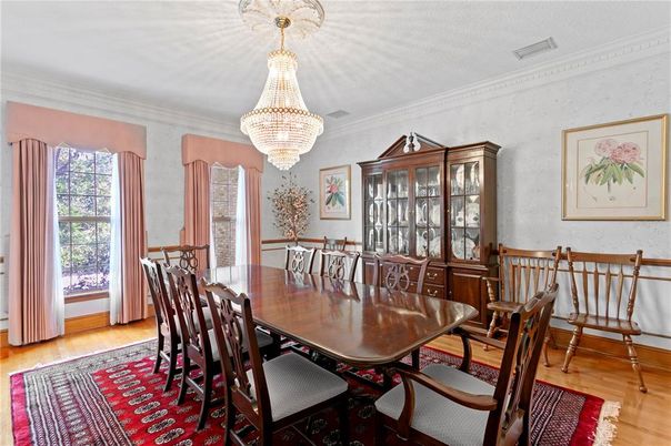 Chandelier, Dining room, Interior, Wood Texture Flooring