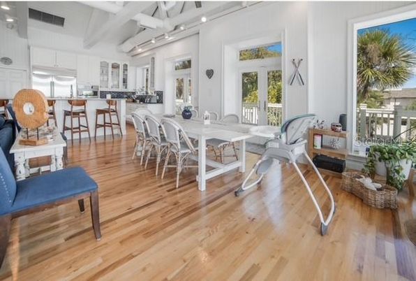 Dining room, Interior, Kitchen, Recessed Lighting, Wood Texture Flooring